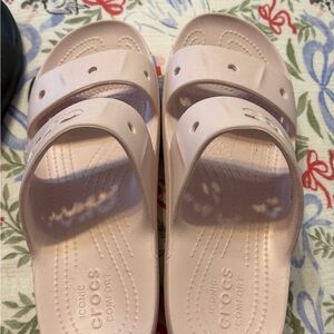 CROCS Double Band Slide Sandals in Pale Pink